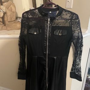 Beautiful lace and leather sexy zip down dress brand new never work without tag